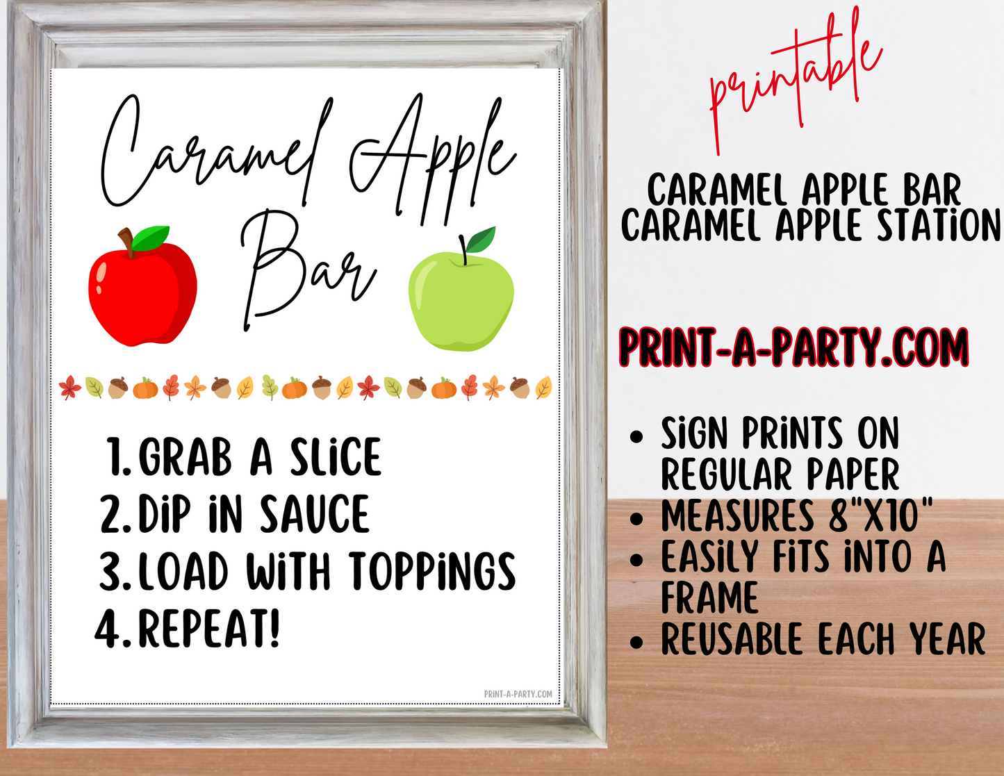 CARAMEL APPLE BAR | CARAMEL APPLE STATION Setup - White | Caramel Apple Bar Sign | Food Station for Party | Food Bar for Party | Fall Party Idea | Fall Shower | DIY Make Your Own Caramel Apples