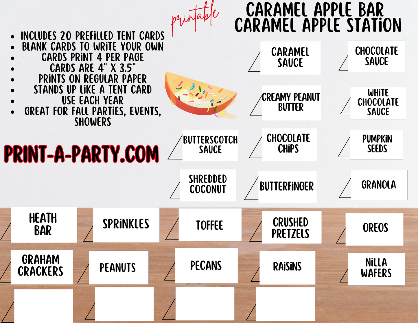 CARAMEL APPLE BAR | CARAMEL APPLE STATION Setup - White | Caramel Apple Bar Sign | Food Station for Party | Food Bar for Party | Fall Party Idea | Fall Shower | DIY Make Your Own Caramel Apples