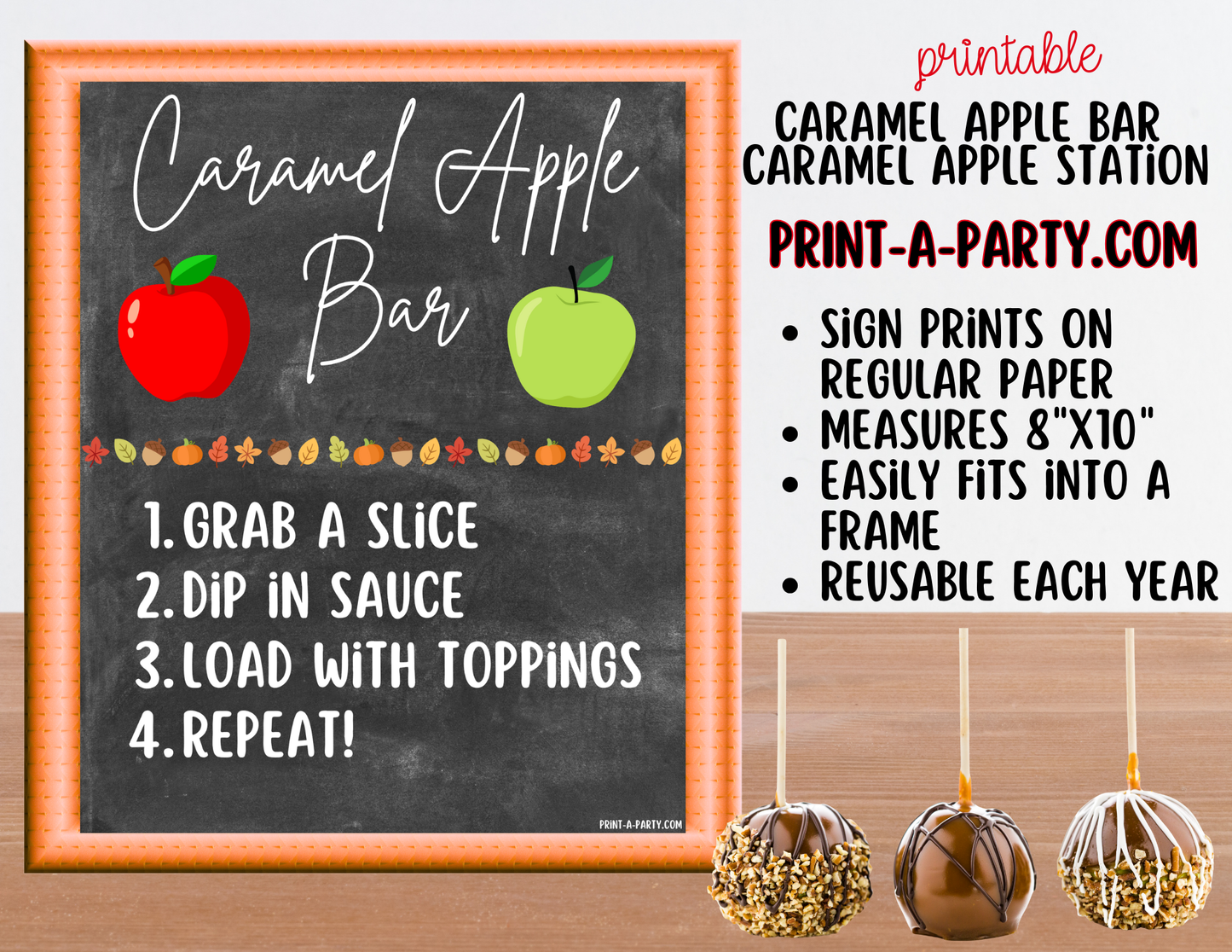 CARAMEL APPLE BAR - Printable Sign & Topping Tent Cards – Perfect for Fall Parties, Baby Showers, Weddings & More!