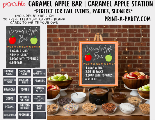 CARAMEL APPLE BAR - Printable Sign & Topping Tent Cards – Perfect for Fall Parties, Baby Showers, Weddings & More!