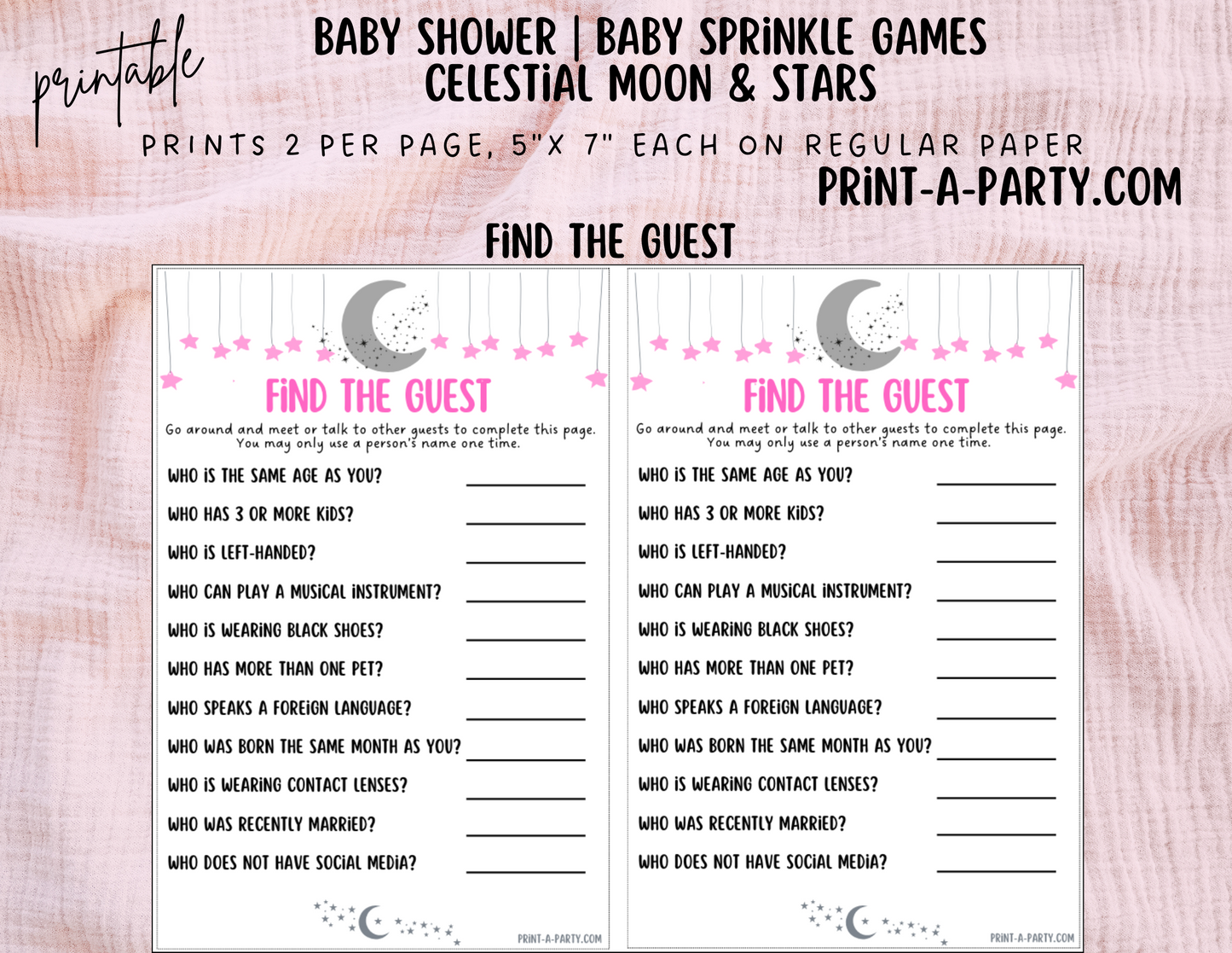 GAMES for Baby Shower | Celestial Moon and Stars Girl Baby Shower Theme | Celestial Moon and Stars Girl Baby Shower Games | Celestial Moon and Stars Shower Activities | INSTANT DOWNLOAD