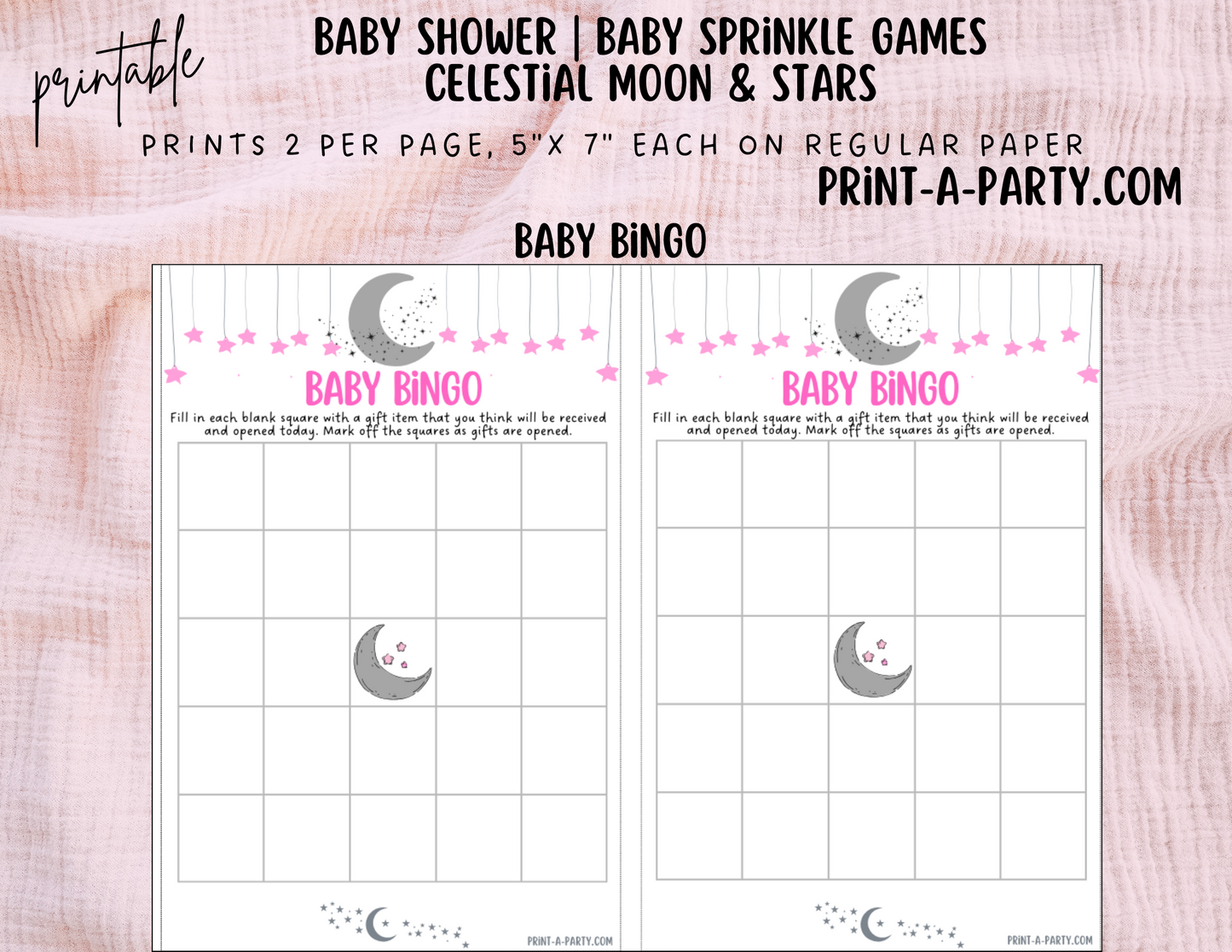 GAMES for Baby Shower | Celestial Moon and Stars Girl Baby Shower Theme | Celestial Moon and Stars Girl Baby Shower Games | Celestial Moon and Stars Shower Activities | INSTANT DOWNLOAD