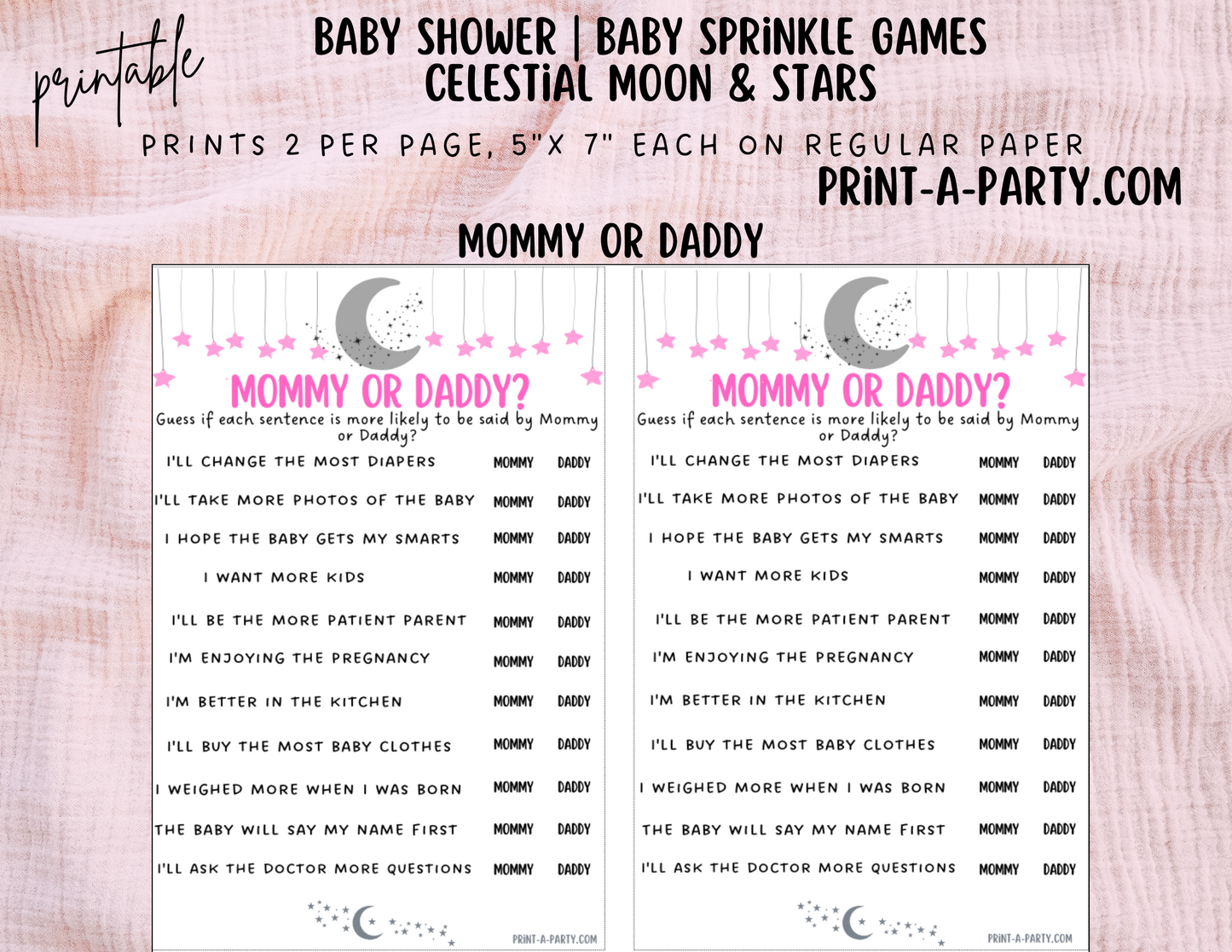 GAMES for Baby Shower | Celestial Moon and Stars Girl Baby Shower Theme | Celestial Moon and Stars Girl Baby Shower Games | Celestial Moon and Stars Shower Activities | INSTANT DOWNLOAD