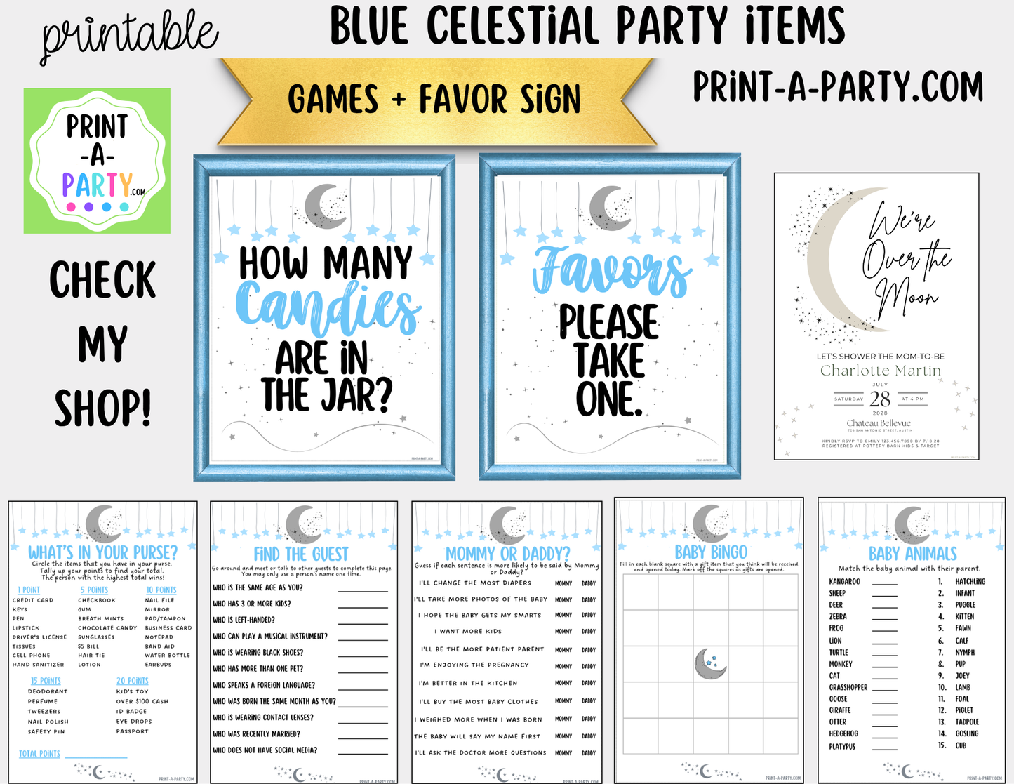 Celestial Baby Shower Candy Jar Guessing Game Printable Sign (8x10)+ Guessing Cards - Baby Shower Game