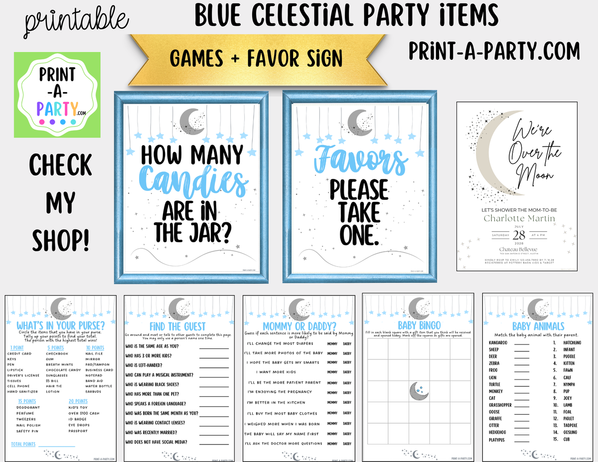 Celestial Favors Sign Printable – Blue Moon & Stars