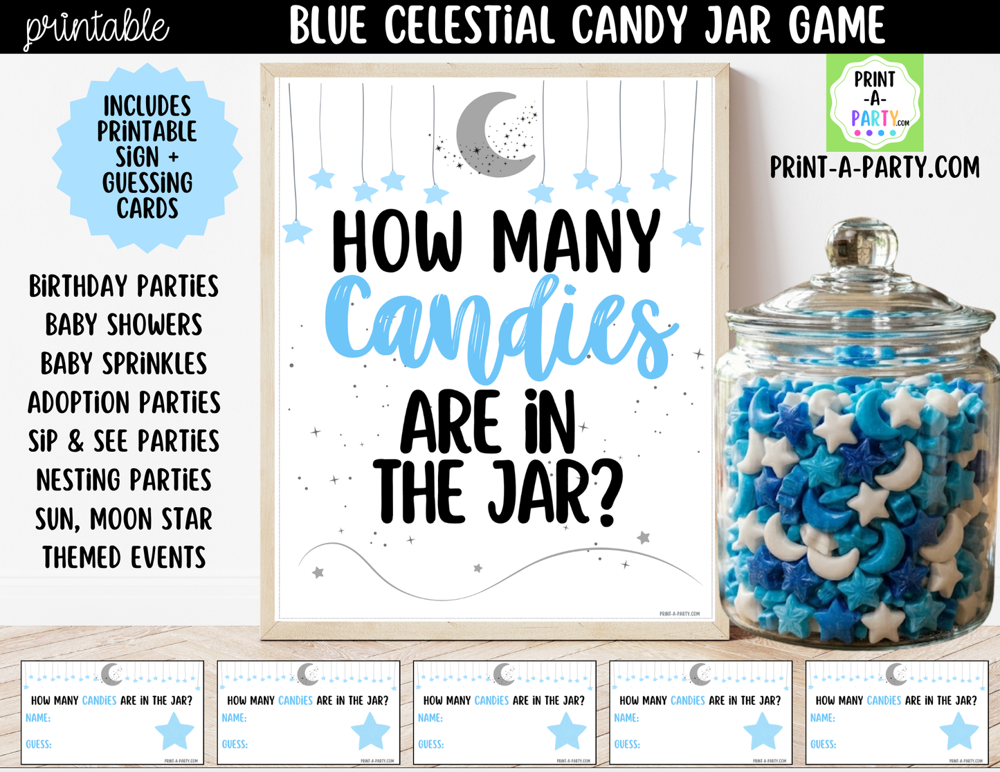 Celestial Baby Shower Candy Jar Guessing Game Printable Sign (8x10)+ Guessing Cards - Baby Shower Game
