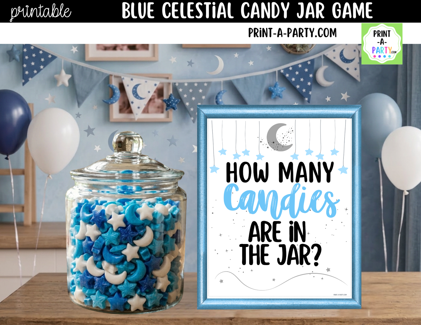 Celestial Baby Shower Candy Jar Guessing Game Printable Sign (8x10)+ Guessing Cards - Baby Shower Game