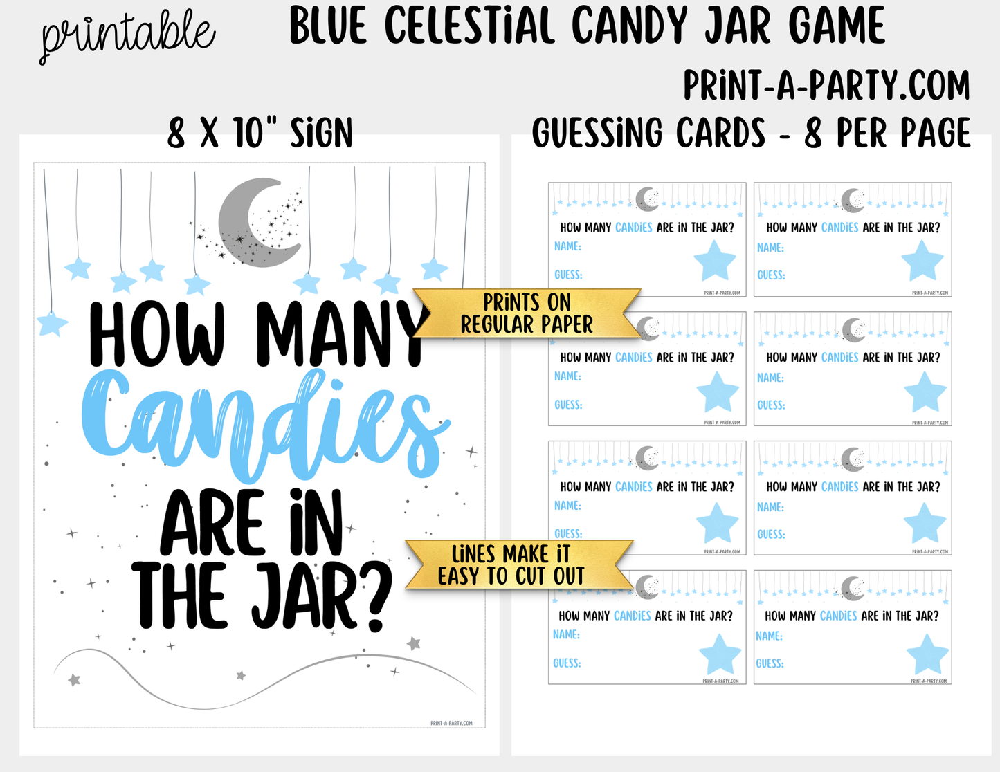 Celestial Baby Shower Candy Jar Guessing Game Printable Sign (8x10)+ Guessing Cards - Baby Shower Game