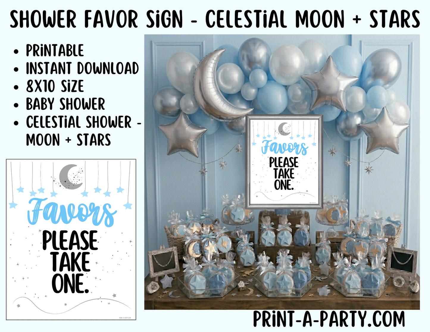 Celestial Moon + Stars Favors Sign (8x10) – Printable Instant Download