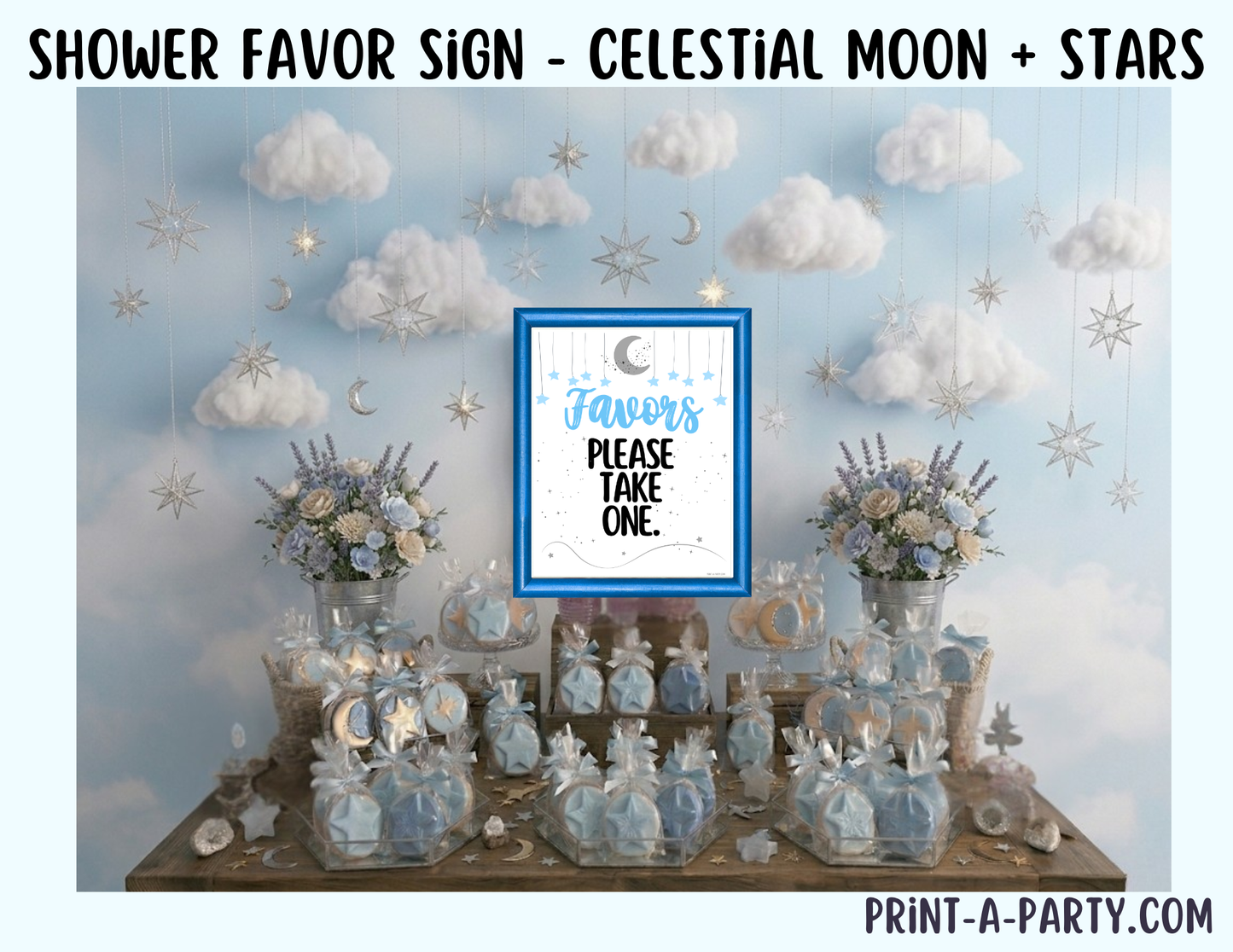 Celestial Moon + Stars Favors Sign (8x10) – Printable Instant Download