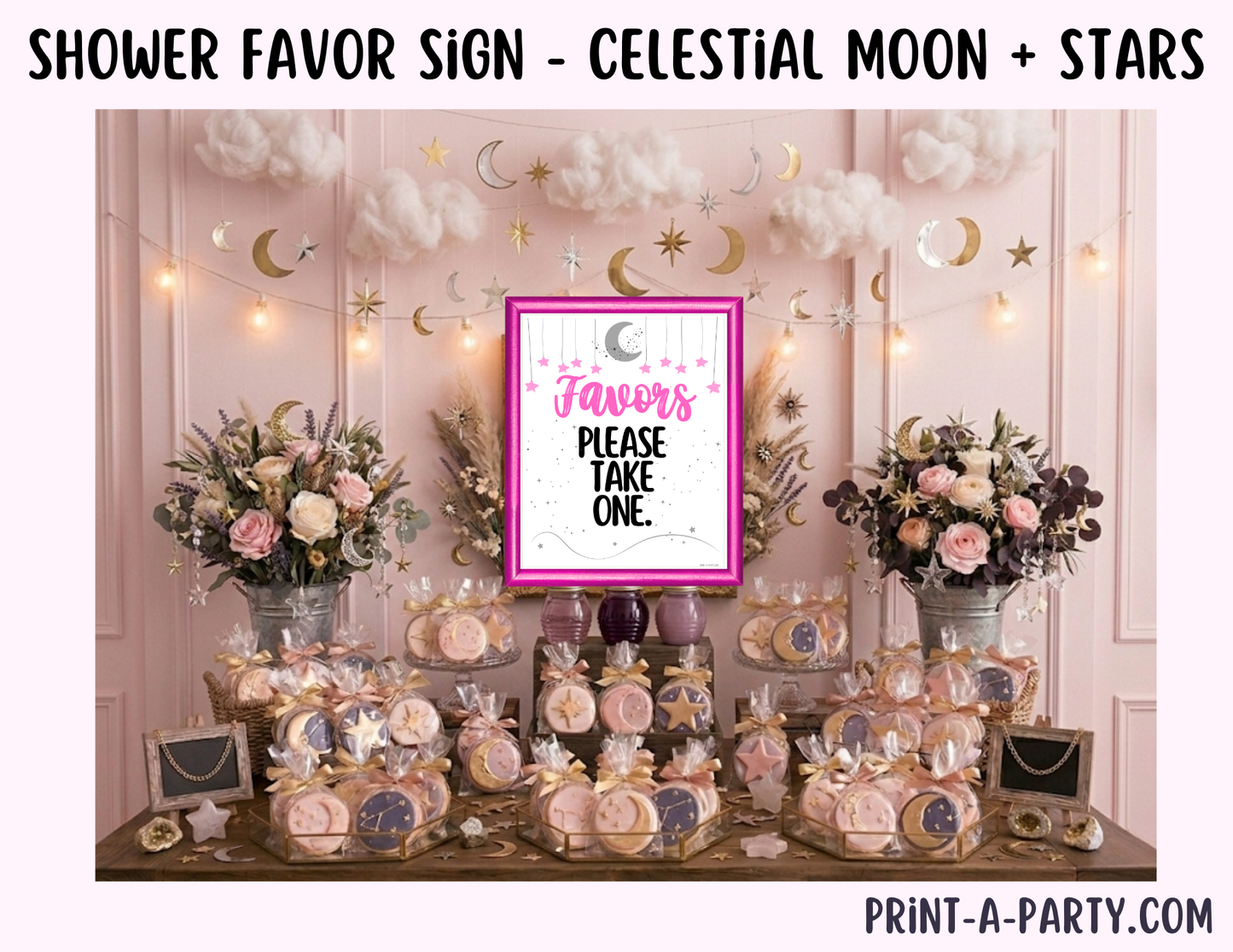 Celestial Moon + Stars Favors Sign (8x10) – Printable Instant Download