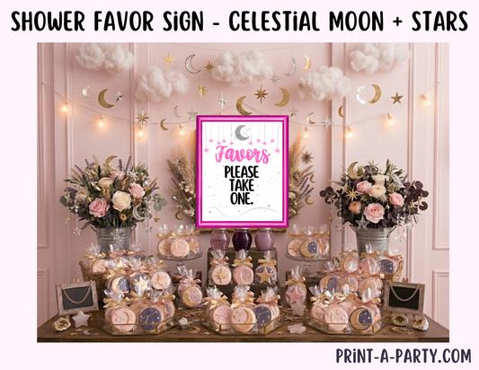 Celestial Moon + Stars Favors Sign (8x10) – Printable Instant Download
