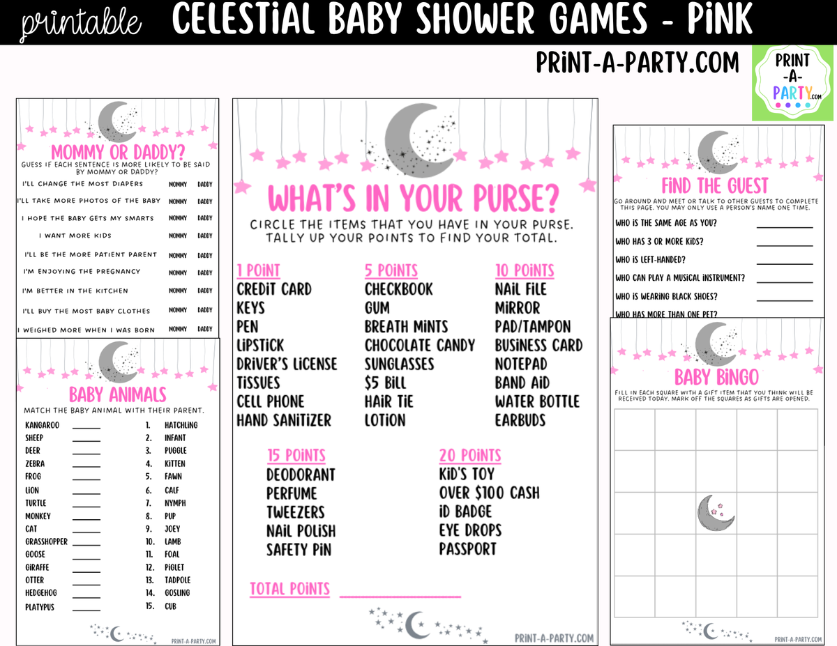 Celestial Baby Shower Games Bundle – Moon & Stars