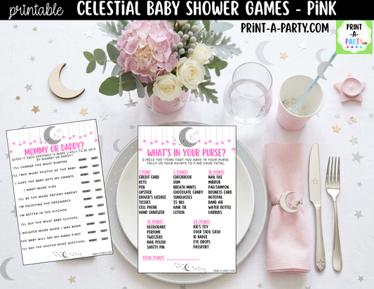 Celestial Baby Shower Games Bundle – Moon & Stars