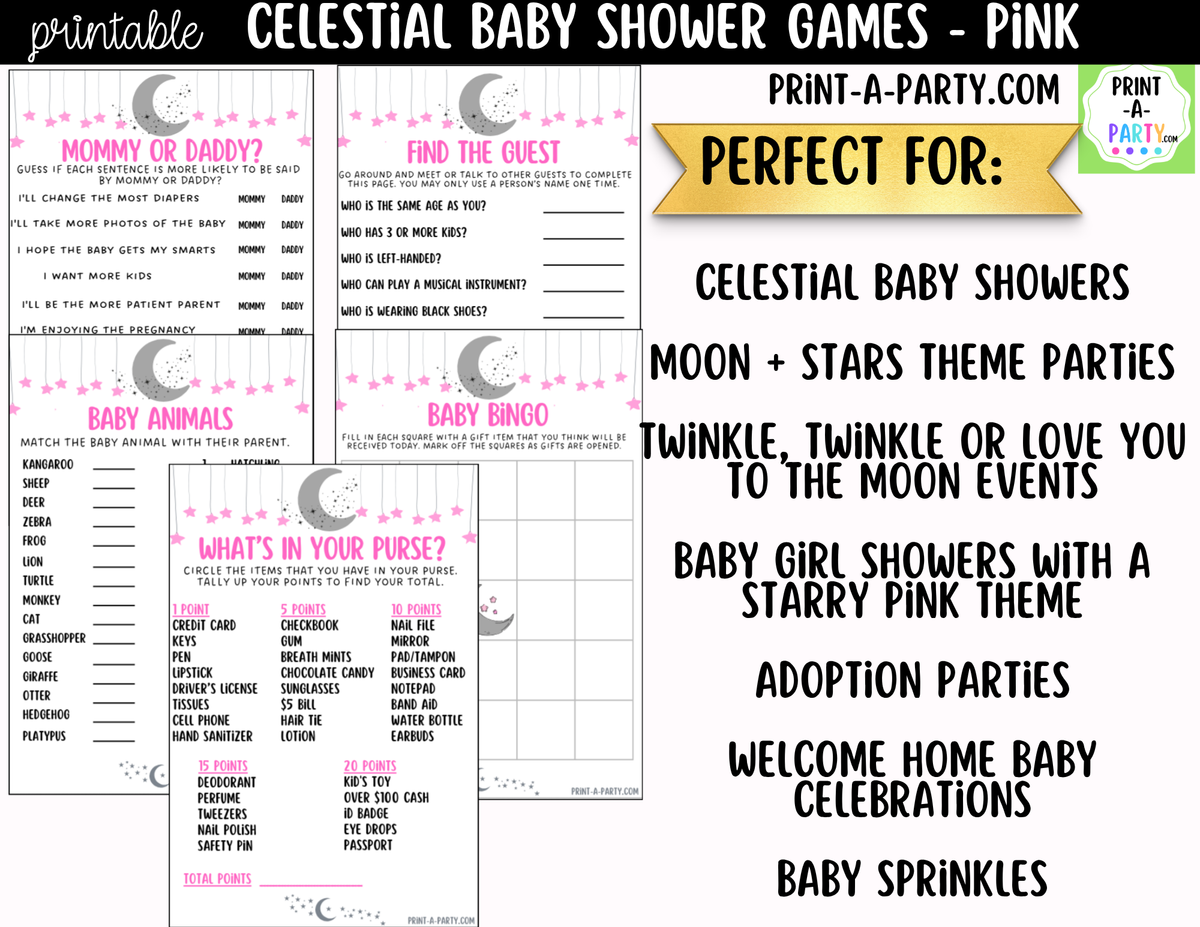 Celestial Baby Shower Games Bundle – Moon & Stars