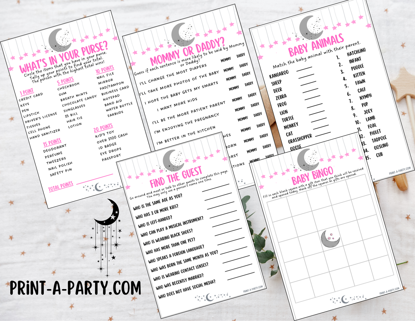 GAMES for Baby Shower | Celestial Moon and Stars Girl Baby Shower Theme | Celestial Moon and Stars Girl Baby Shower Games | Celestial Moon and Stars Shower Activities | INSTANT DOWNLOAD