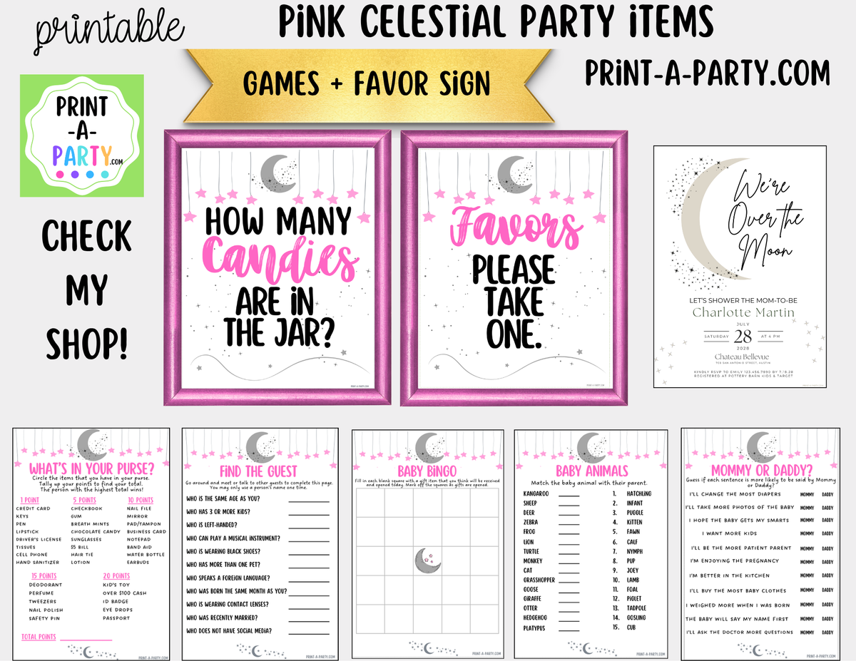 Celestial Favors Sign Printable – Pink Moon & Stars