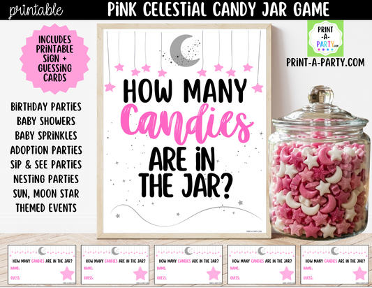 Celestial Baby Shower Candy Jar Guessing Game Printable Sign (8x10) + Guessing Cards - Baby Shower Game