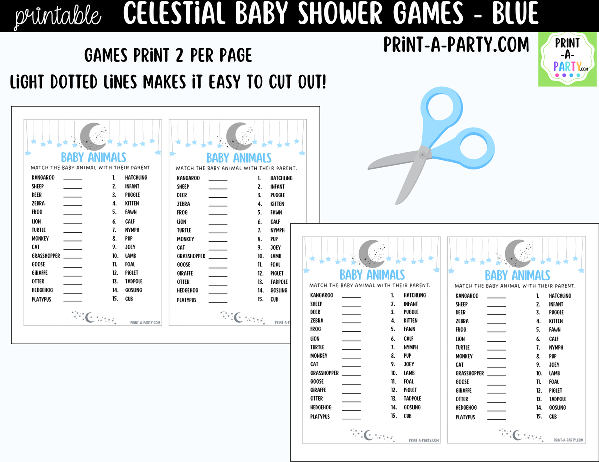Celestial Baby Shower Games Bundle – Blue Moon & Stars
