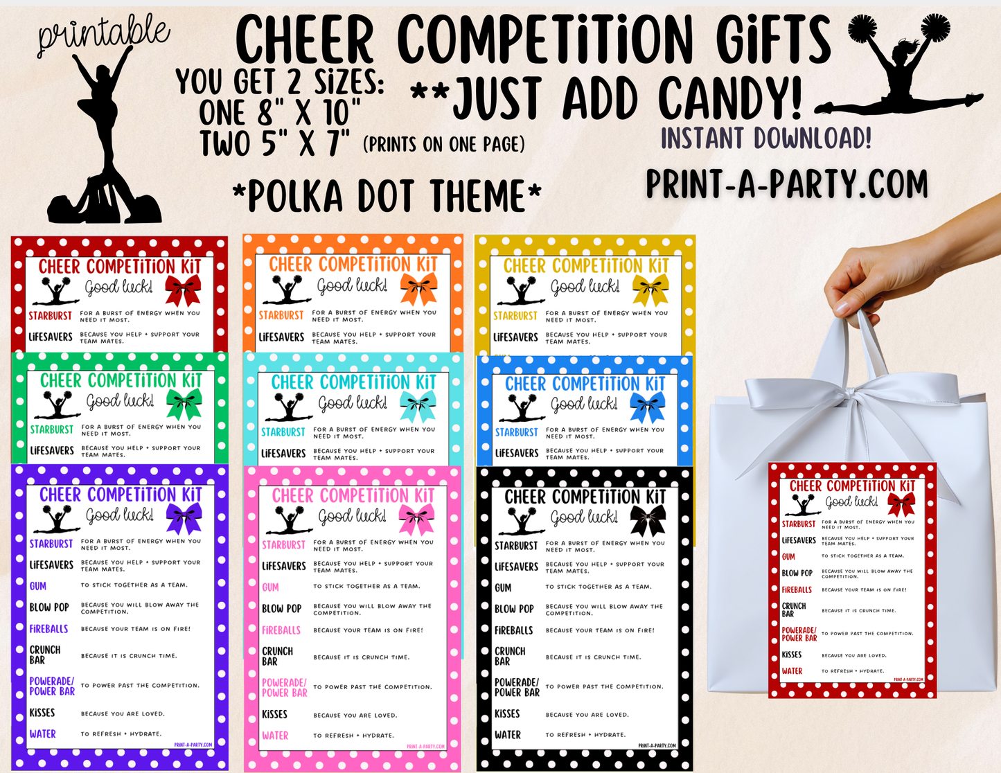Cheerleader Competition Gift Printable Candy Gram – Big Sis, Little Sis & Team Gifts, Cheer Content
