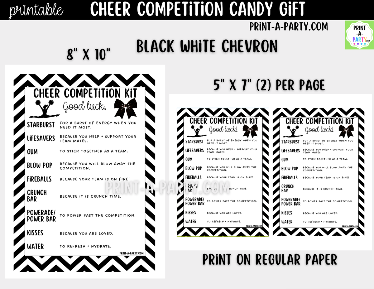 Cheerleader Candy Gram Printable – Chevron Competition & Team Gift