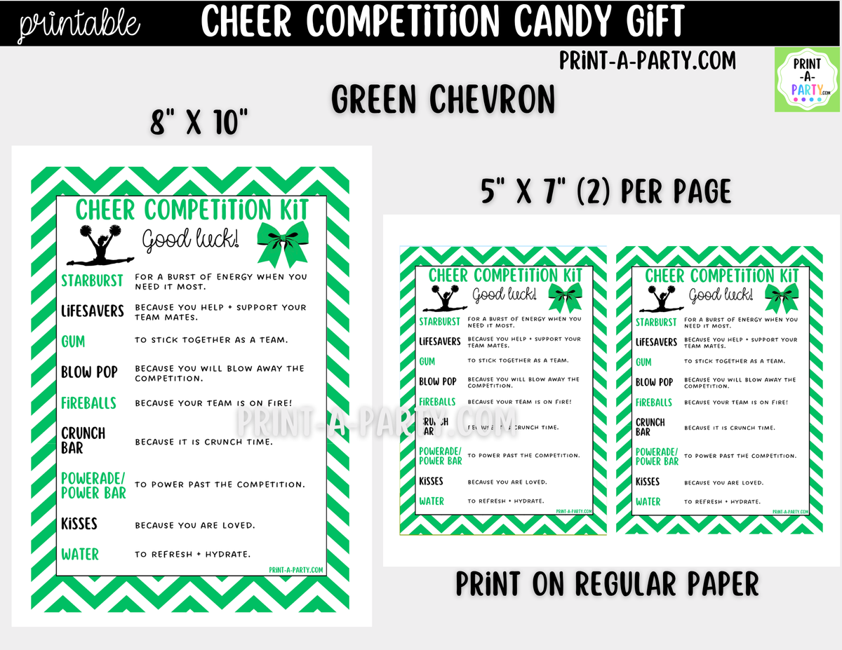 Cheerleader Candy Gram Printable – Chevron Competition & Team Gift