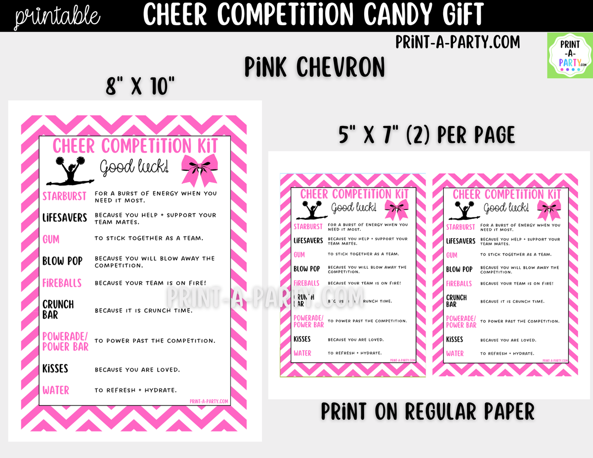 Cheerleader Candy Gram Printable – Chevron Competition & Team Gift