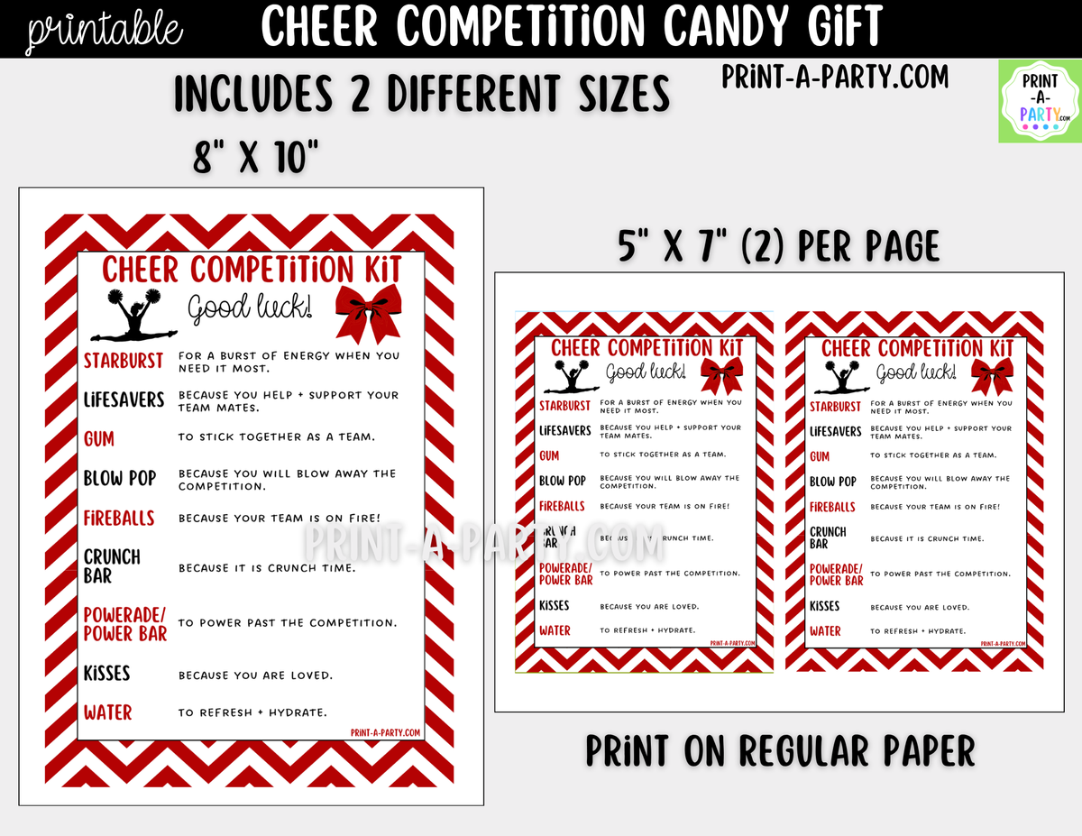 Cheerleader Candy Gram Printable – Chevron Competition & Team Gift