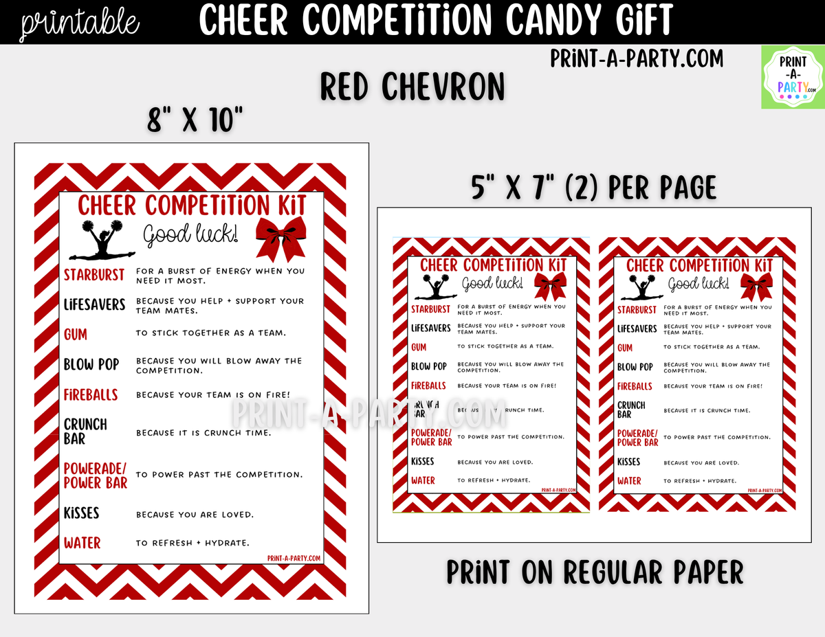 Cheerleader Candy Gram Printable – Chevron Competition & Team Gift