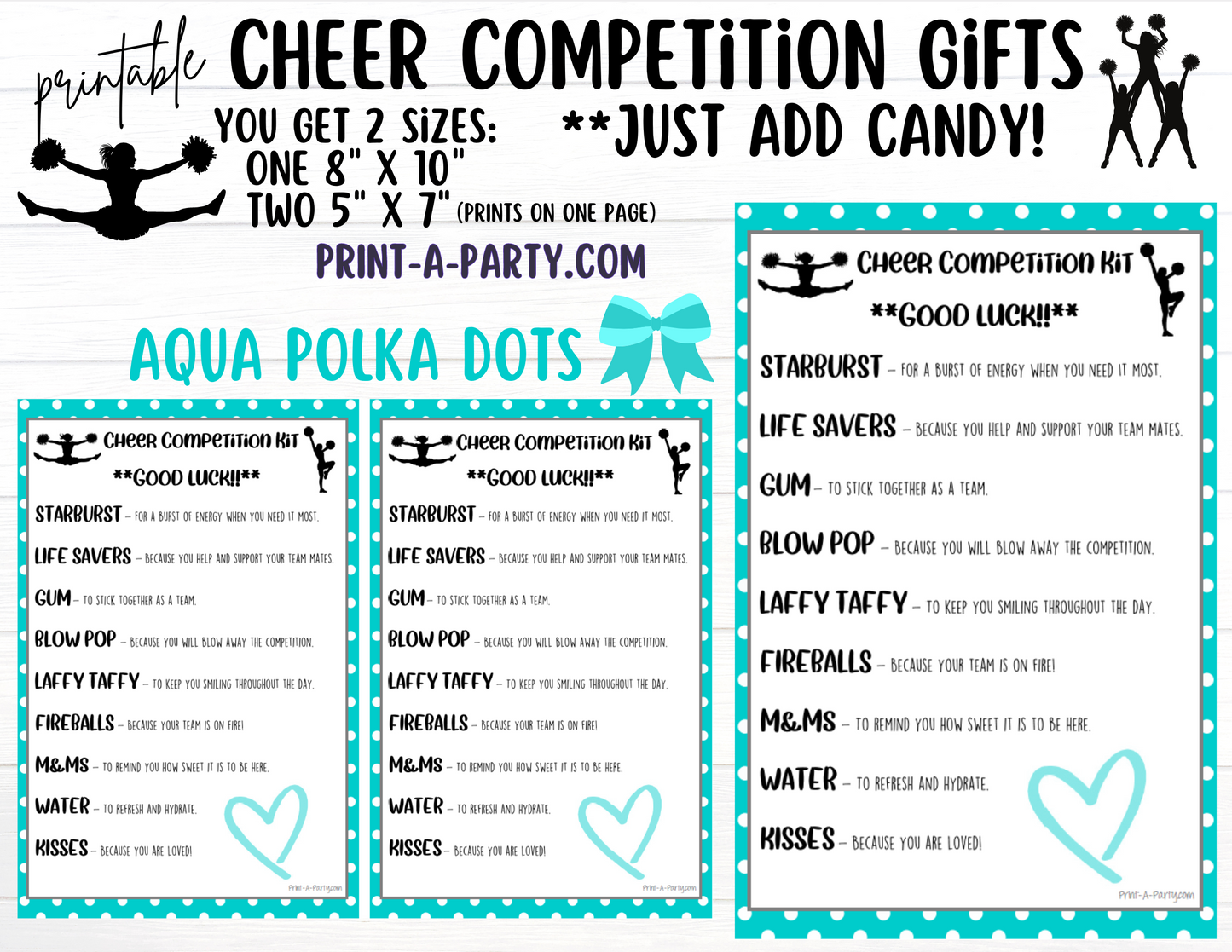 CHEERLEADING Competition Gift | Candy Gram Kit Letter | Cheer Contest | Polka Dots | Cheer Gifts - INSTANT DOWNLOAD