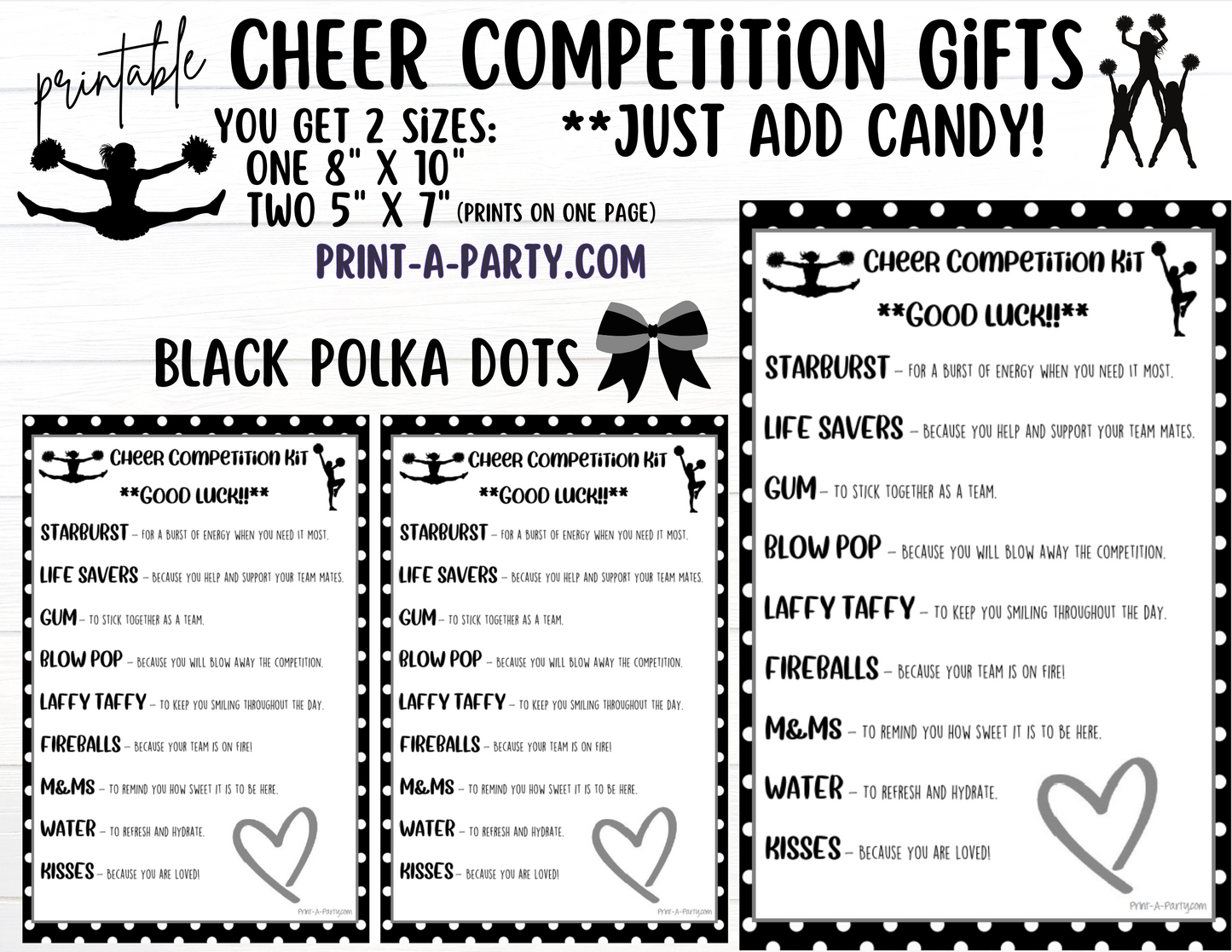 CHEERLEADING Competition Gift | Candy Gram Kit Letter | Cheer Contest | Polka Dots | Cheer Gifts - INSTANT DOWNLOAD