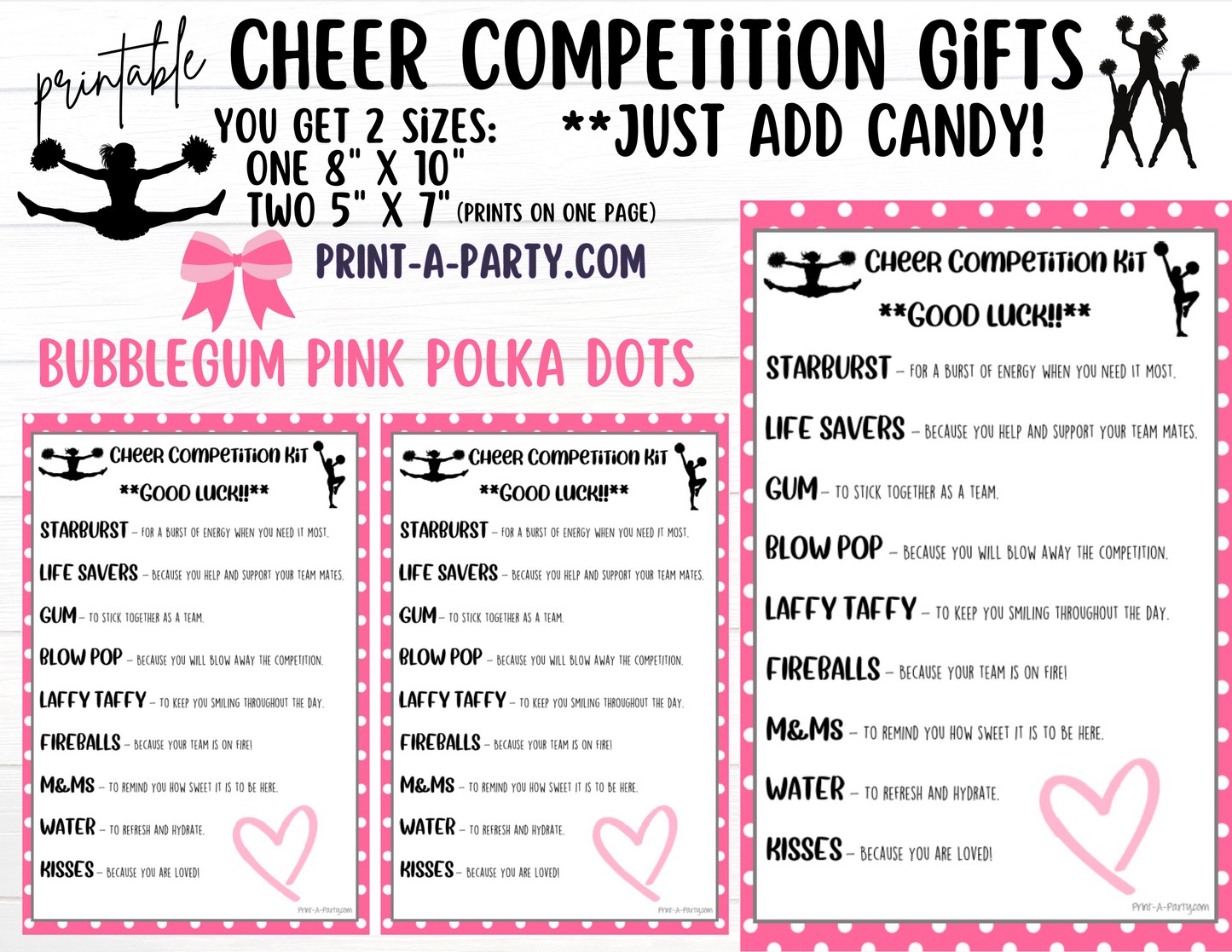 CHEERLEADING Competition Gift | Candy Gram Kit Letter | Cheer Contest | Polka Dots | Cheer Gifts - INSTANT DOWNLOAD