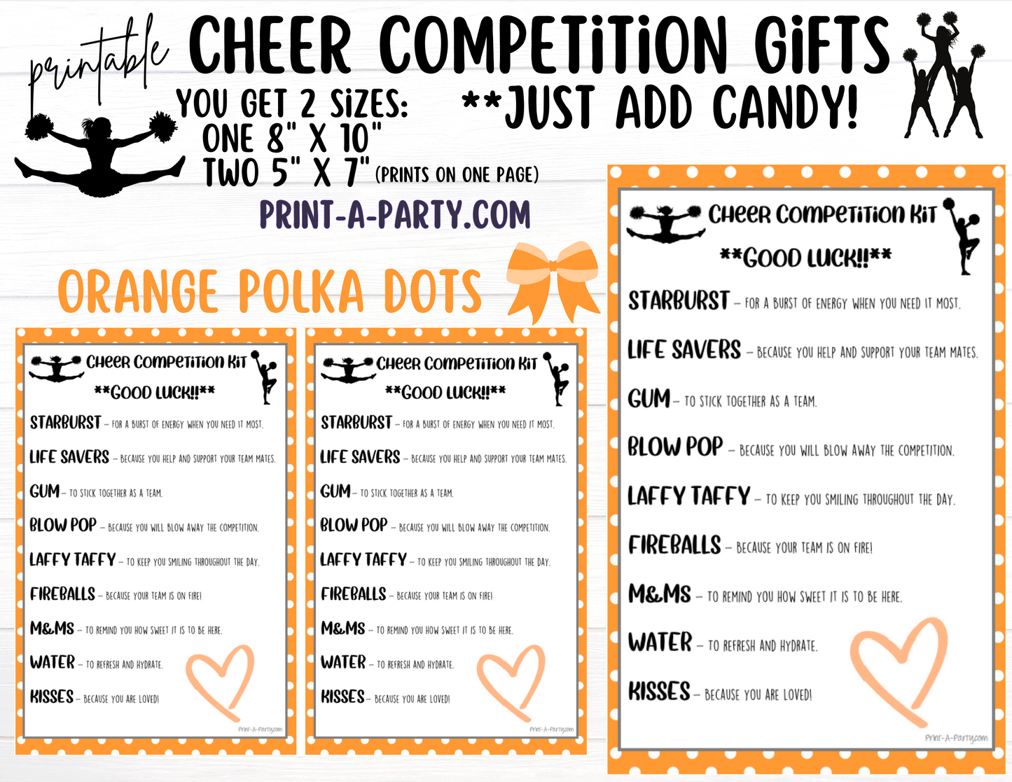 CHEERLEADING Competition Gift | Candy Gram Kit Letter | Cheer Contest | Polka Dots | Cheer Gifts - INSTANT DOWNLOAD