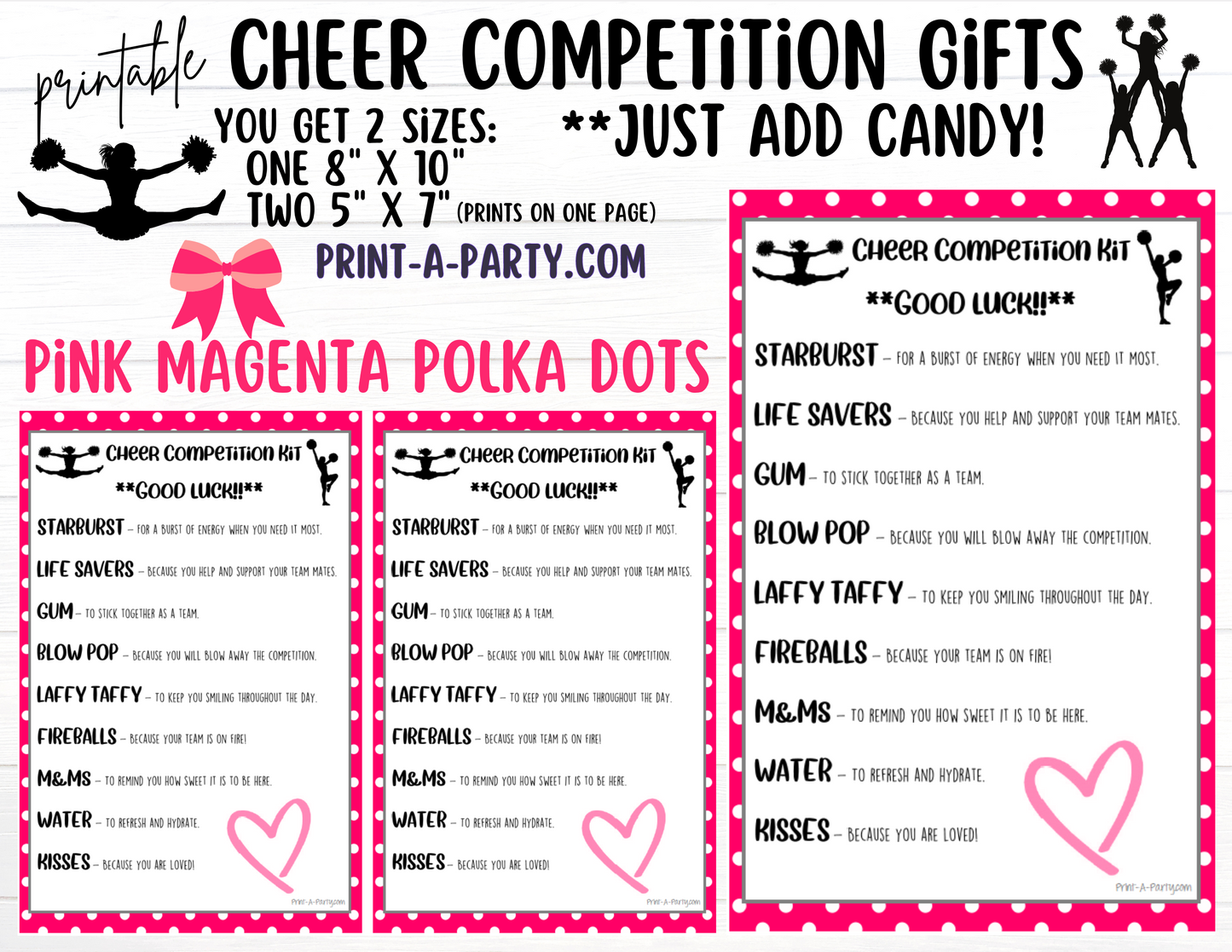 CHEERLEADING Competition Gift | Candy Gram Kit Letter | Cheer Contest | Polka Dots | Cheer Gifts - INSTANT DOWNLOAD