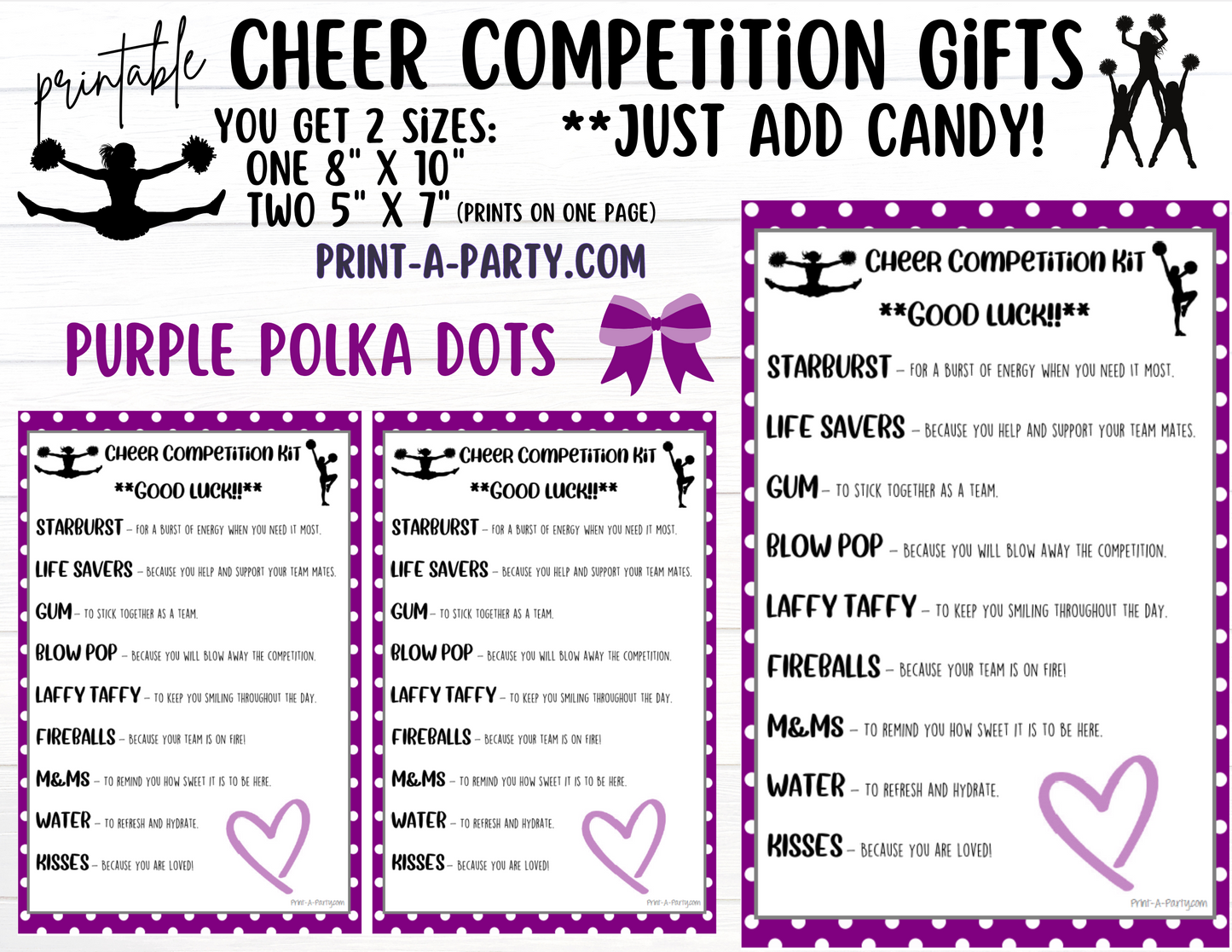 CHEERLEADING Competition Gift | Candy Gram Kit Letter | Cheer Contest | Polka Dots | Cheer Gifts - INSTANT DOWNLOAD