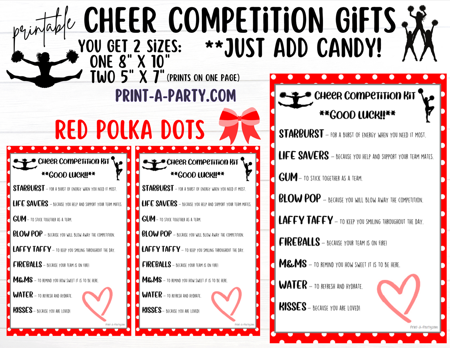 CHEERLEADING Competition Gift | Candy Gram Kit Letter | Cheer Contest | Polka Dots | Cheer Gifts - INSTANT DOWNLOAD