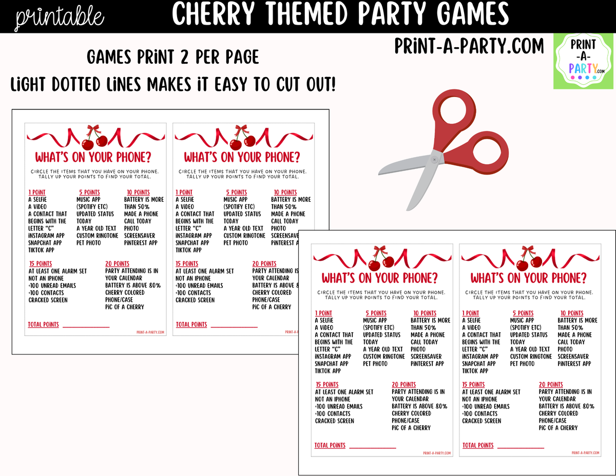 Cherry Party Games Printable | Cherry-themed Party Game Bundle