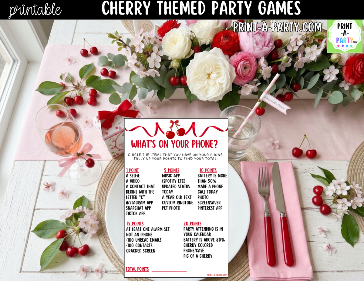 Cherry Party Games Printable | Cherry-themed Party Game Bundle
