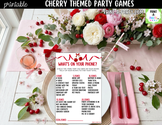 Cherry Party Games Printable | Cherry-themed Party Game Bundle