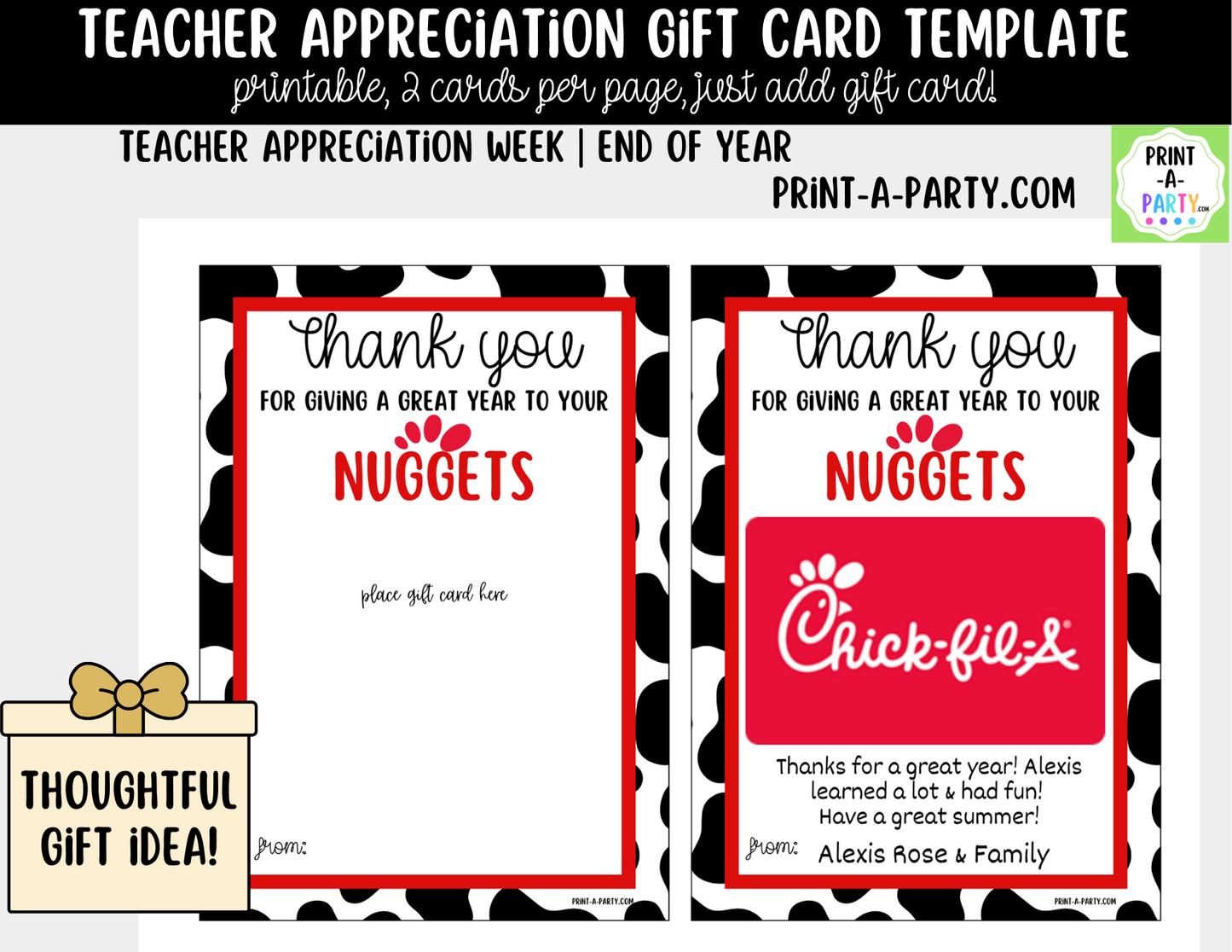 Gift Card Restaurant Templates – Teacher Appreciation Gift Cards for Teacher and Staff Gifts