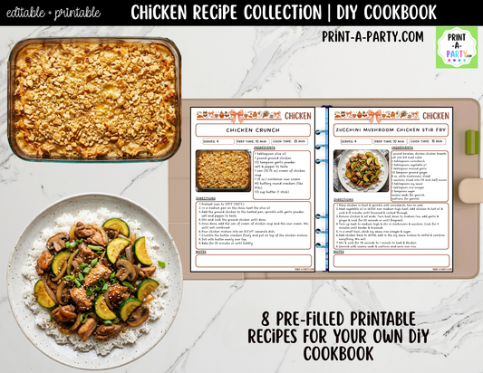 Chicken Dinner Recipe Pages Printable & Editable Cookbook Set