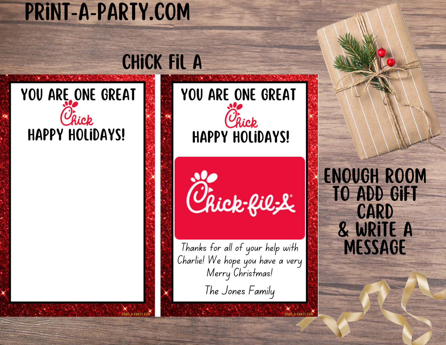 GIFT CARD Holiday Templates | Restaurants | Whataburger | Chik-fil-a | Tacos Mexican Food | Coffee | Stocking Stuffer