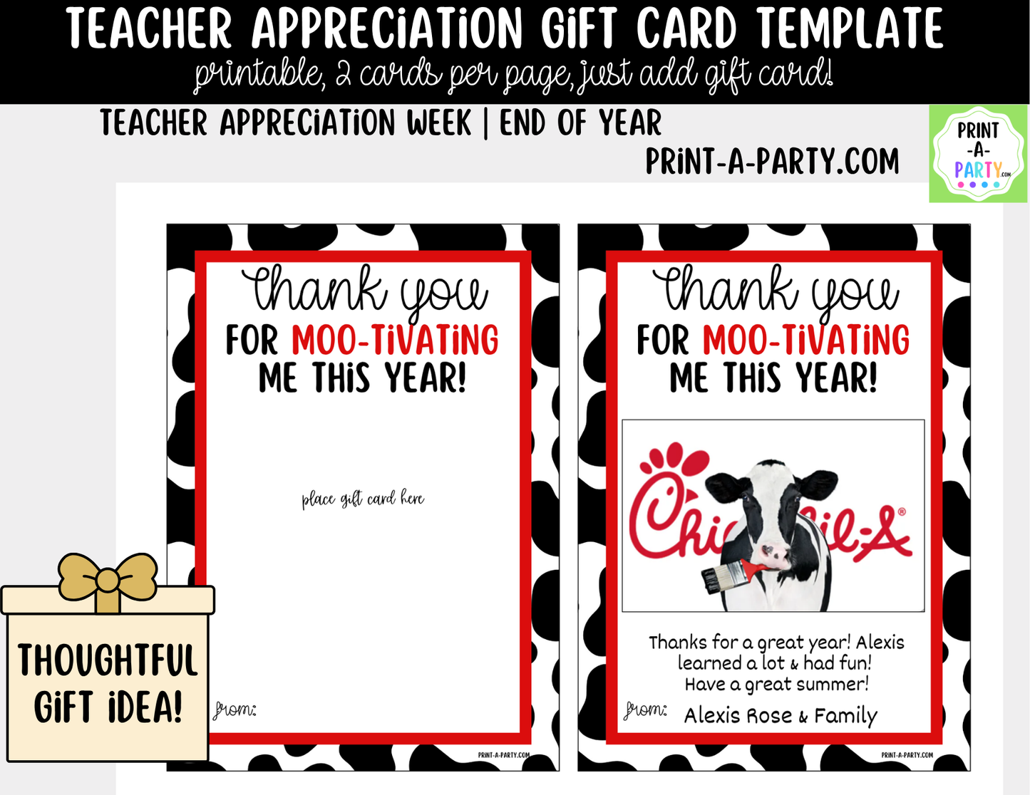 Gift Card Restaurant Templates – Teacher Appreciation Gift Cards for Teacher and Staff Gifts