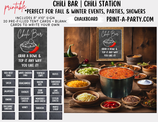 CHILI BAR | CHILI STATION Setup - Chalkboard | Chili Bar Sign | Food Station | Food Bar | Party Idea | DIY Chili Bar