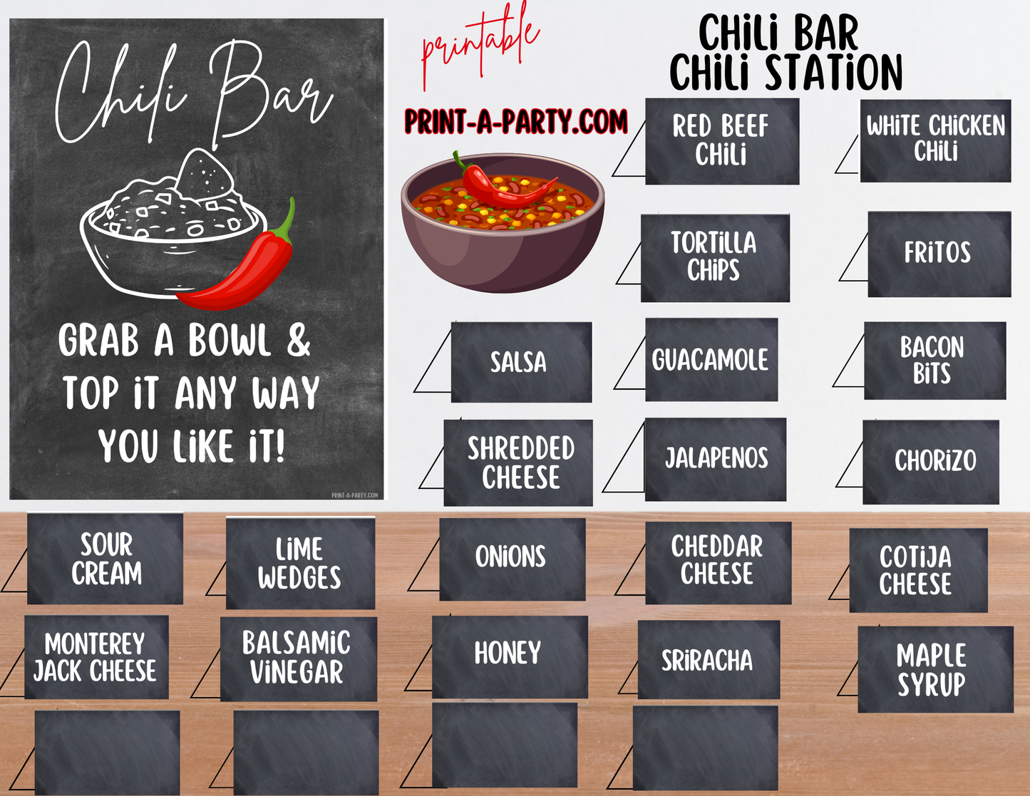 CHILI BAR | CHILI STATION Setup - Chalkboard | Chili Bar Sign | Food Station | Food Bar | Party Idea | DIY Chili Bar