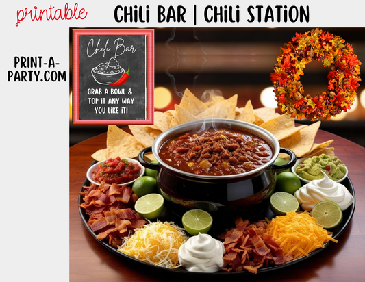 CHILI BAR | CHILI STATION Setup - Chalkboard | Printable Chili Bar Food Station – Perfect for Fall, Parties, Showers, Holidays and Game Day!