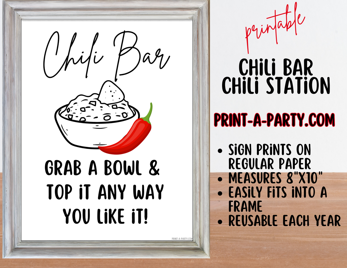 CHILI BAR | CHILI STATION Setup - White | Chili Bar Sign | Food Station | Food Bar | Party Idea | DIY Chili Bar