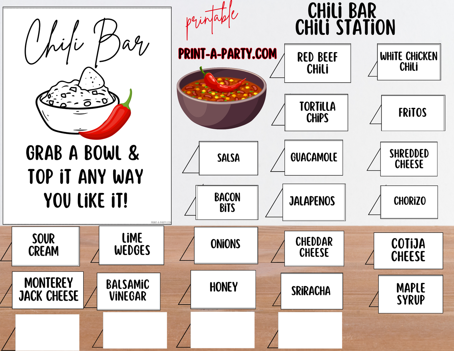 CHILI BAR | CHILI STATION Setup - White | Chili Bar Sign | Food Station | Food Bar | Party Idea | DIY Chili Bar