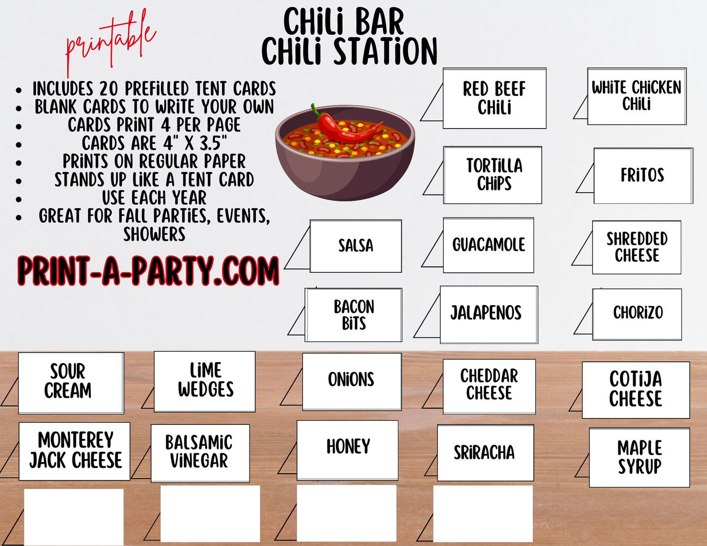 CHILI BAR | CHILI STATION Setup - White | Chili Bar Sign | Food Station | Food Bar | Party Idea | DIY Chili Bar