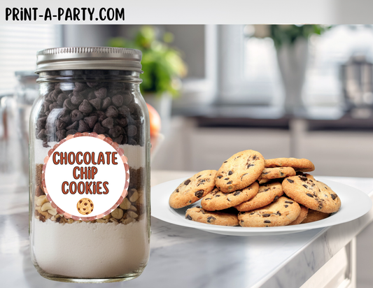 MASON JAR GIFT: Chocolate Chip Cookies in a Mason Jar Gift Kit - Printable Mason Jar Labels & Tag, Recipe Instructions